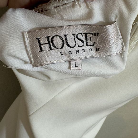 House of CB White V Neck Low Back Dress‎ Lace Trim Large Low Cut - Picture 6 of 7